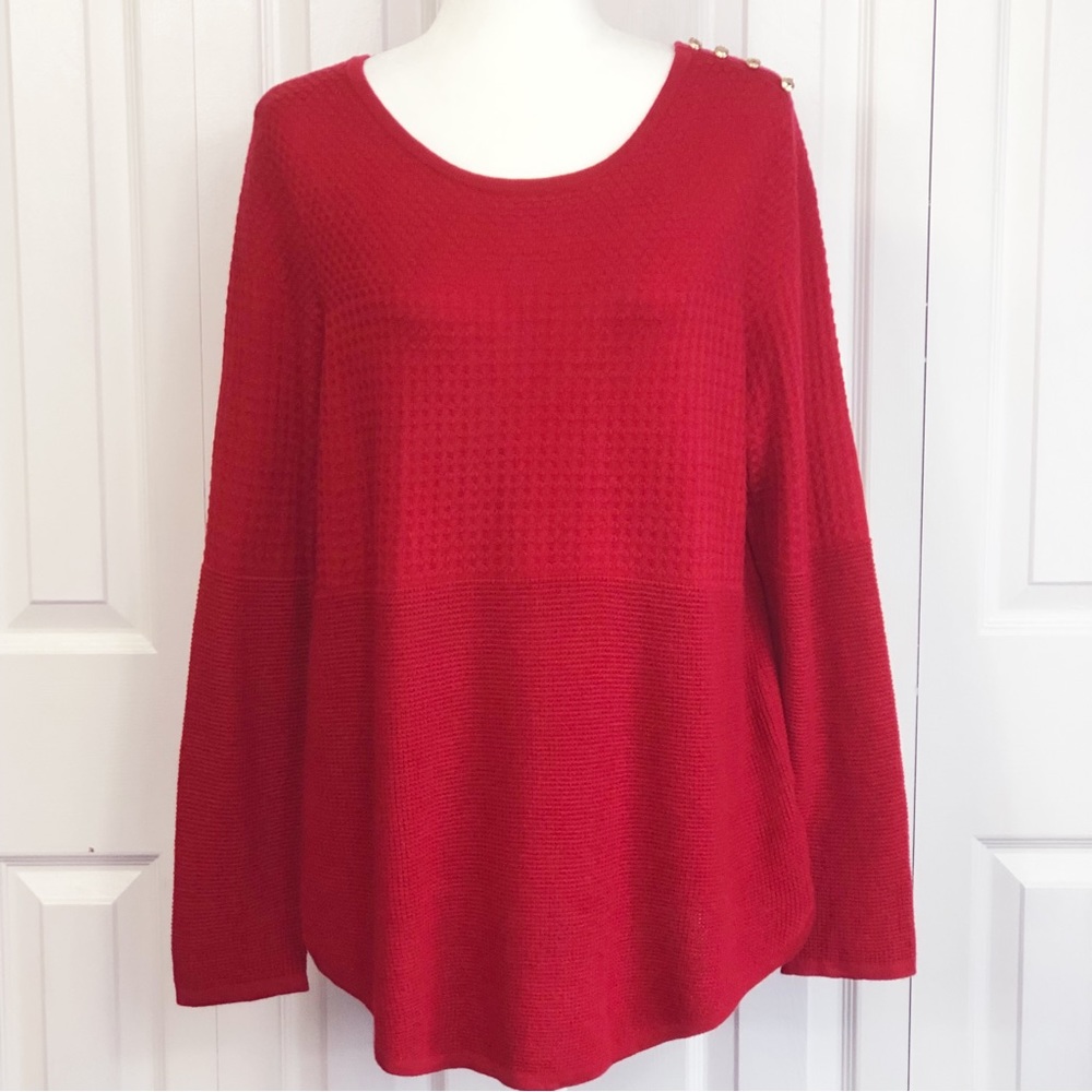 Charter Club Red Waffle Knit Wool Blend Scoop Neck Split Back Sweater XL